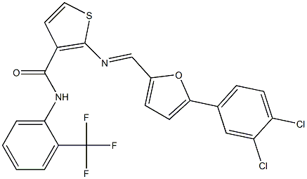 2-[(E)-[5-(3,4-dichlorophenyl)furan-2-yl]methylideneamino]-N-[2-(trifluoromethyl)phenyl]thiophene-3-carboxamide,,结构式