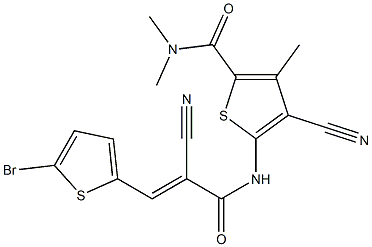 5-[[(E)-3-(5-bromothiophen-2-yl)-2-cyanoprop-2-enoyl]amino]-4-cyano-N,N,3-trimethylthiophene-2-carboxamide Structure