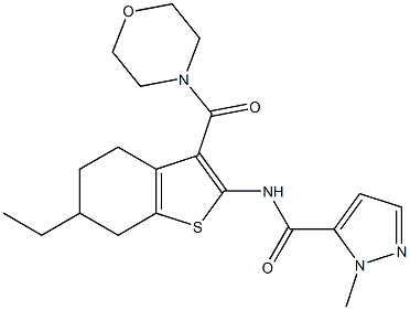 N-[6-ethyl-3-(morpholine-4-carbonyl)-4,5,6,7-tetrahydro-1-benzothiophen-2-yl]-2-methylpyrazole-3-carboxamide 化学構造式