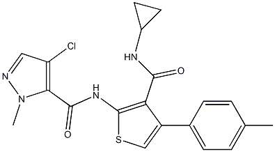 4-chloro-N-[3-(cyclopropylcarbamoyl)-4-(4-methylphenyl)thiophen-2-yl]-2-methylpyrazole-3-carboxamide 结构式