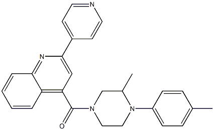 [3-methyl-4-(4-methylphenyl)piperazin-1-yl]-(2-pyridin-4-ylquinolin-4-yl)methanone,,结构式