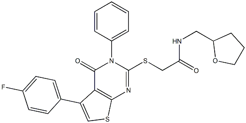  2-[5-(4-fluorophenyl)-4-oxo-3-phenylthieno[2,3-d]pyrimidin-2-yl]sulfanyl-N-(oxolan-2-ylmethyl)acetamide