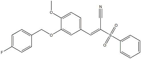 (E)-2-(benzenesulfonyl)-3-[3-[(4-fluorophenyl)methoxy]-4-methoxyphenyl]prop-2-enenitrile 结构式