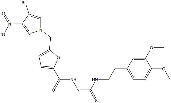 1-[[5-[(4-bromo-3-nitropyrazol-1-yl)methyl]furan-2-carbonyl]amino]-3-[2-(3,4-dimethoxyphenyl)ethyl]thiourea Struktur