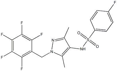 N-[3,5-dimethyl-1-[(2,3,4,5,6-pentafluorophenyl)methyl]pyrazol-4-yl]-4-fluorobenzenesulfonamide 化学構造式