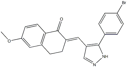 (2E)-2-[[5-(4-bromophenyl)-1H-pyrazol-4-yl]methylidene]-6-methoxy-3,4-dihydronaphthalen-1-one 化学構造式