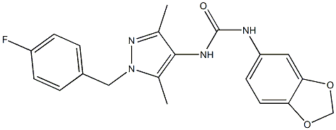 1-(1,3-benzodioxol-5-yl)-3-[1-[(4-fluorophenyl)methyl]-3,5-dimethylpyrazol-4-yl]urea Struktur