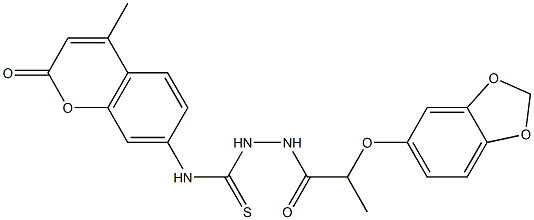 1-[2-(1,3-benzodioxol-5-yloxy)propanoylamino]-3-(4-methyl-2-oxochromen-7-yl)thiourea Struktur