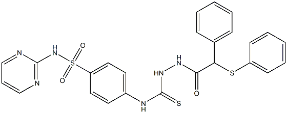 1-[(2-phenyl-2-phenylsulfanylacetyl)amino]-3-[4-(pyrimidin-2-ylsulfamoyl)phenyl]thiourea Structure