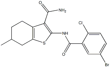 2-[(5-bromo-2-chlorobenzoyl)amino]-6-methyl-4,5,6,7-tetrahydro-1-benzothiophene-3-carboxamide 化学構造式