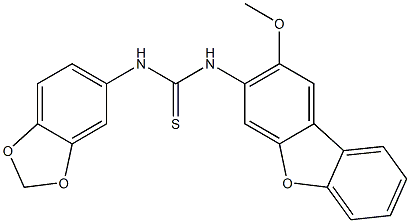 1-(1,3-benzodioxol-5-yl)-3-(2-methoxydibenzofuran-3-yl)thiourea,,结构式