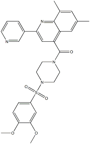 [4-(3,4-dimethoxyphenyl)sulfonylpiperazin-1-yl]-(6,8-dimethyl-2-pyridin-3-ylquinolin-4-yl)methanone Struktur