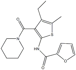 N-[4-ethyl-5-methyl-3-(piperidine-1-carbonyl)thiophen-2-yl]furan-2-carboxamide,,结构式