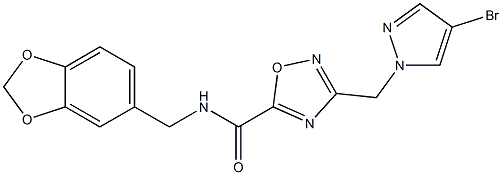 N-(1,3-benzodioxol-5-ylmethyl)-3-[(4-bromopyrazol-1-yl)methyl]-1,2,4-oxadiazole-5-carboxamide,,结构式