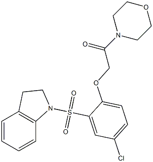 2-[4-chloro-2-(2,3-dihydroindol-1-ylsulfonyl)phenoxy]-1-morpholin-4-ylethanone 结构式