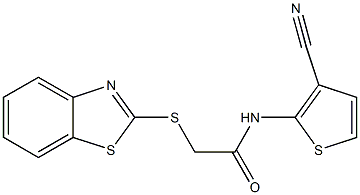 2-(1,3-benzothiazol-2-ylsulfanyl)-N-(3-cyanothiophen-2-yl)acetamide 化学構造式