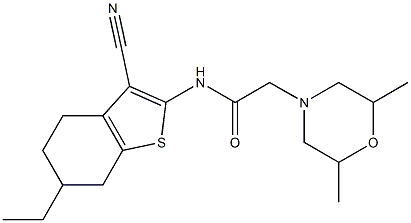 N-(3-cyano-6-ethyl-4,5,6,7-tetrahydro-1-benzothiophen-2-yl)-2-(2,6-dimethylmorpholin-4-yl)acetamide,,结构式