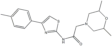 2-(2,6-dimethylmorpholin-4-yl)-N-[4-(4-methylphenyl)-1,3-thiazol-2-yl]acetamide 化学構造式