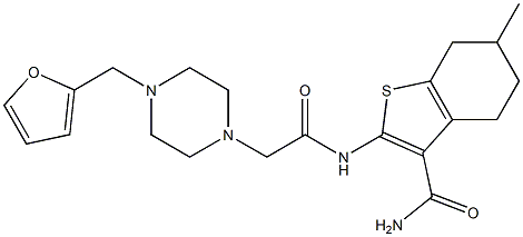 2-[[2-[4-(furan-2-ylmethyl)piperazin-1-yl]acetyl]amino]-6-methyl-4,5,6,7-tetrahydro-1-benzothiophene-3-carboxamide 结构式