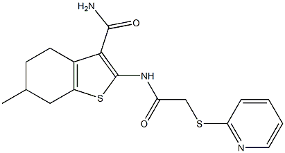 6-methyl-2-[(2-pyridin-2-ylsulfanylacetyl)amino]-4,5,6,7-tetrahydro-1-benzothiophene-3-carboxamide Struktur