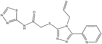 2-[(4-prop-2-enyl-5-pyridin-2-yl-1,2,4-triazol-3-yl)sulfanyl]-N-(1,3,4-thiadiazol-2-yl)acetamide 化学構造式