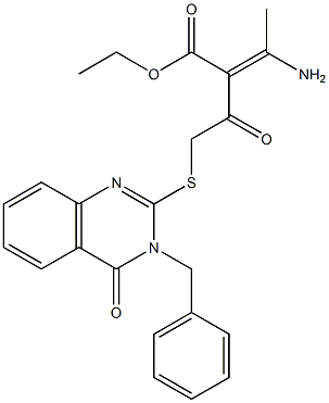 ethyl (E)-3-amino-2-[2-(3-benzyl-4-oxoquinazolin-2-yl)sulfanylacetyl]but-2-enoate,,结构式