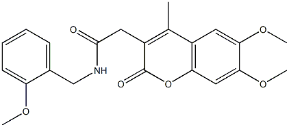 2-(6,7-dimethoxy-4-methyl-2-oxochromen-3-yl)-N-[(2-methoxyphenyl)methyl]acetamide Struktur