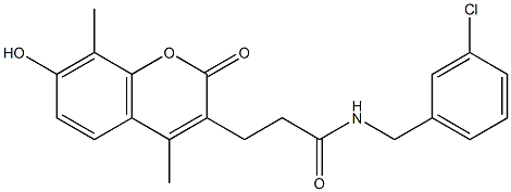 N-[(3-chlorophenyl)methyl]-3-(7-hydroxy-4,8-dimethyl-2-oxochromen-3-yl)propanamide Struktur