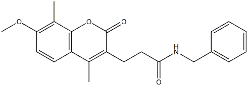 N-benzyl-3-(7-methoxy-4,8-dimethyl-2-oxochromen-3-yl)propanamide Struktur