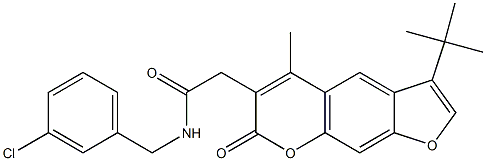 2-(3-tert-butyl-5-methyl-7-oxofuro[3,2-g]chromen-6-yl)-N-[(3-chlorophenyl)methyl]acetamide Structure