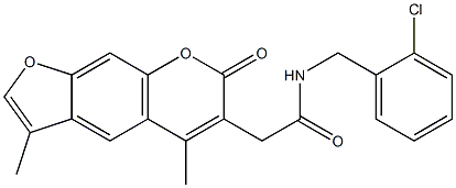 N-[(2-chlorophenyl)methyl]-2-(3,5-dimethyl-7-oxofuro[3,2-g]chromen-6-yl)acetamide 化学構造式