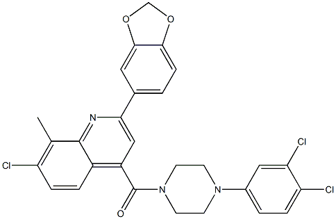 [2-(1,3-benzodioxol-5-yl)-7-chloro-8-methylquinolin-4-yl]-[4-(3,4-dichlorophenyl)piperazin-1-yl]methanone 化学構造式