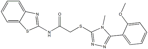 N-(1,3-benzothiazol-2-yl)-2-[[5-(2-methoxyphenyl)-4-methyl-1,2,4-triazol-3-yl]sulfanyl]acetamide 化学構造式