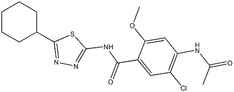 4-acetamido-5-chloro-N-(5-cyclohexyl-1,3,4-thiadiazol-2-yl)-2-methoxybenzamide Structure