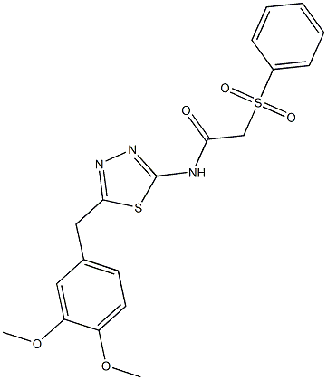 2-(benzenesulfonyl)-N-[5-[(3,4-dimethoxyphenyl)methyl]-1,3,4-thiadiazol-2-yl]acetamide Structure