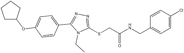 N-[(4-chlorophenyl)methyl]-2-[[5-(4-cyclopentyloxyphenyl)-4-ethyl-1,2,4-triazol-3-yl]sulfanyl]acetamide 化学構造式