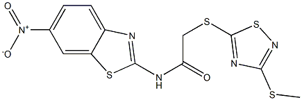2-[(3-methylsulfanyl-1,2,4-thiadiazol-5-yl)sulfanyl]-N-(6-nitro-1,3-benzothiazol-2-yl)acetamide Structure