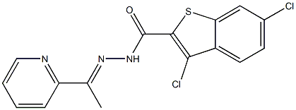 3,6-dichloro-N-[(E)-1-pyridin-2-ylethylideneamino]-1-benzothiophene-2-carboxamide 化学構造式