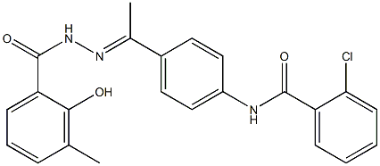 N-[(E)-1-[4-[(2-chlorobenzoyl)amino]phenyl]ethylideneamino]-2-hydroxy-3-methylbenzamide,,结构式