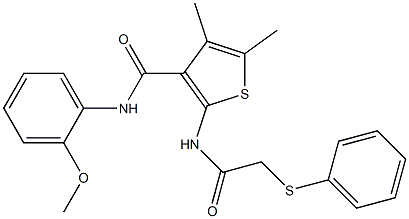 N-(2-methoxyphenyl)-4,5-dimethyl-2-[(2-phenylsulfanylacetyl)amino]thiophene-3-carboxamide 化学構造式