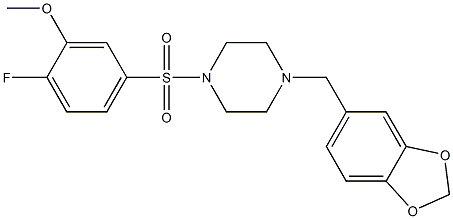 1-(1,3-benzodioxol-5-ylmethyl)-4-(4-fluoro-3-methoxyphenyl)sulfonylpiperazine 化学構造式