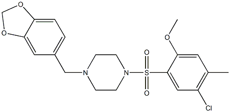 1-(1,3-benzodioxol-5-ylmethyl)-4-(5-chloro-2-methoxy-4-methylphenyl)sulfonylpiperazine Struktur