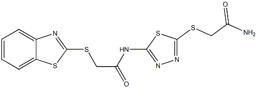 2-[[5-[[2-(1,3-benzothiazol-2-ylsulfanyl)acetyl]amino]-1,3,4-thiadiazol-2-yl]sulfanyl]acetamide 化学構造式