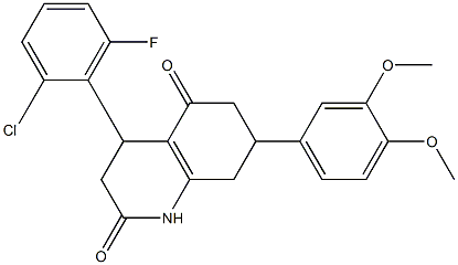 4-(2-chloro-6-fluorophenyl)-7-(3,4-dimethoxyphenyl)-1,3,4,6,7,8-hexahydroquinoline-2,5-dione Struktur