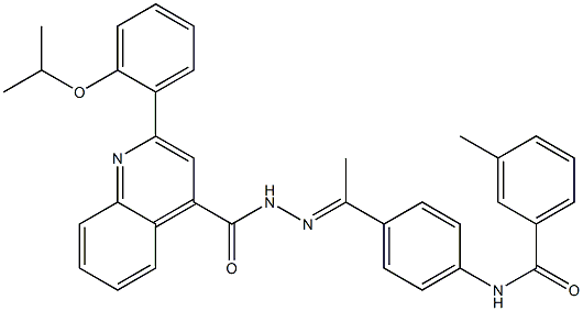 N-[(E)-1-[4-[(3-methylbenzoyl)amino]phenyl]ethylideneamino]-2-(2-propan-2-yloxyphenyl)quinoline-4-carboxamide 结构式