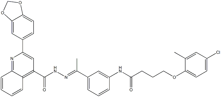 2-(1,3-benzodioxol-5-yl)-N-[(E)-1-[3-[4-(4-chloro-2-methylphenoxy)butanoylamino]phenyl]ethylideneamino]quinoline-4-carboxamide Struktur