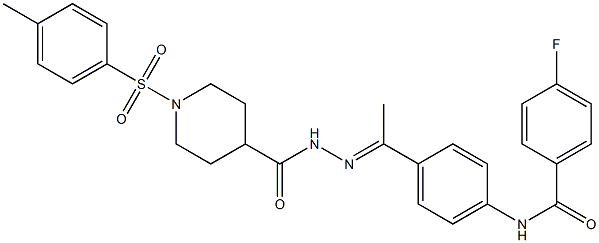 N-[(E)-1-[4-[(4-fluorobenzoyl)amino]phenyl]ethylideneamino]-1-(4-methylphenyl)sulfonylpiperidine-4-carboxamide Struktur