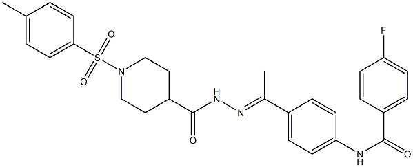 N-[(E)-1-[4-[(4-fluorobenzoyl)amino]phenyl]ethylideneamino]-1-(4-methylphenyl)sulfonylpiperidine-4-carboxamide 结构式