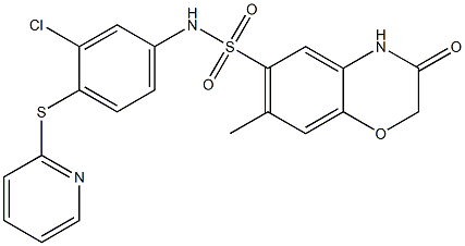 N-(3-chloro-4-pyridin-2-ylsulfanylphenyl)-7-methyl-3-oxo-4H-1,4-benzoxazine-6-sulfonamide,,结构式