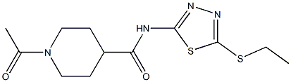1-acetyl-N-(5-ethylsulfanyl-1,3,4-thiadiazol-2-yl)piperidine-4-carboxamide 化学構造式